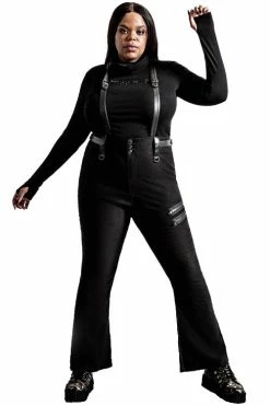 Killstar Prophet Of Doom Flared Suspender Trousers In Black