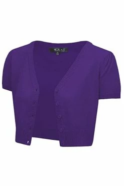 MAK Sweaters Cropped Cardigan With Short Sleeves In Grape