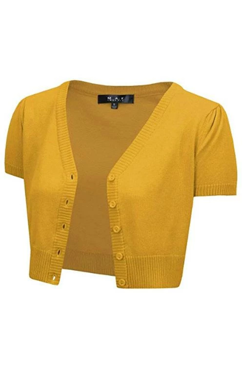 MAK Sweaters Cropped Cardigan With Short Sleeves In Honey Yellow 1 MAK Sweaters Cropped Cardigan With Short Sleeves In Honey Yellow
