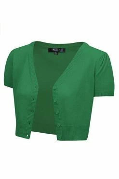 MAK Sweaters Cropped Cardigan With Short Sleeves In Kelly Green