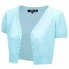 MAK Sweaters Cropped Cardigan With Short Sleeves In Light Blue
