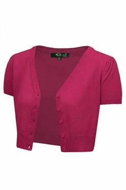 MAK Sweaters Cropped Cardigan With Short Sleeves In Magenta