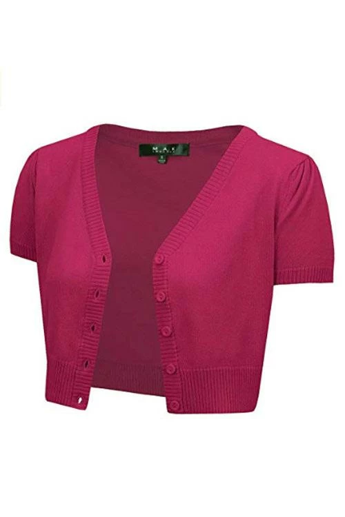 MAK Sweaters Cropped Cardigan With Short Sleeves In Magenta 1 MAK Sweaters Cropped Cardigan With Short Sleeves In Magenta