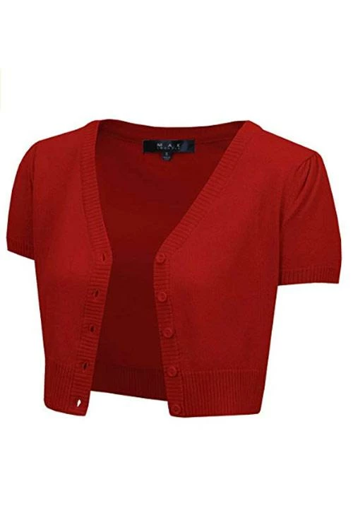 MAK Sweaters Cropped Cardigan With Short Sleeves In Red 1 MAK Sweaters Cropped Cardigan With Short Sleeves In Red