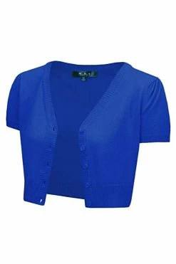 MAK Sweaters Cropped Cardigan With Short Sleeves In Royal Blue