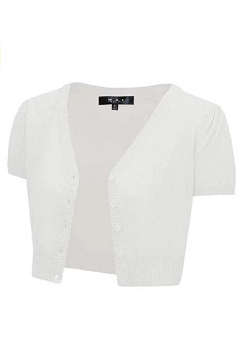 MAK Sweaters Cropped Cardigan With Short Sleeves In White 1 MAK Sweaters Cropped Cardigan With Short Sleeves In White