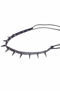 Kitty Deluxe Soft Headband/ Necklace/ Cuff With Long Silver Toned Spikes