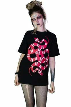 Dr Faust Mens Black T-Shirt In Sutton Red Snake