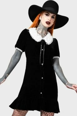Killstar Trick N'Treat Dress In Black Velvet With Lace Collar -Timeless London Shop TRICK N TREAT DRESS W d x1600 9a62f3ee ad40 4259 b016 575d09827b99 560x