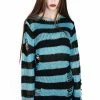 Killstar Tealaki Punk Knit Sweater Black And Teal