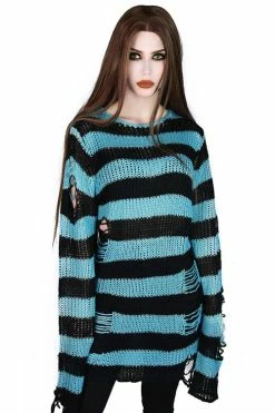 Killstar Tealaki Punk Knit Sweater Black And Teal