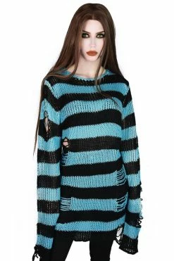 Killstar Tealaki Punk Knit Sweater Black And Teal -Timeless London Shop TealakiSweater F 560x