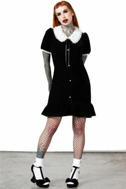 Killstar Trick N'Treat Dress In Black Velvet With Lace Collar