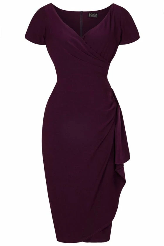Lady Vintage Elsie Dress In Plain Blackcurrant Purple 2 Lady Vintage Elsie Dress In Plain Blackcurrant Purple - Image 2