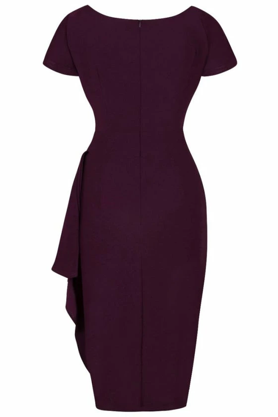 Lady Vintage Elsie Dress In Plain Blackcurrant Purple 3 Lady Vintage Elsie Dress In Plain Blackcurrant Purple - Image 3