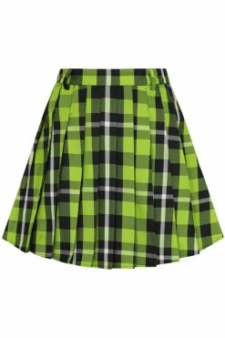Collectif Daria Pleated Mini Skirt In Frogs Breath Tartan