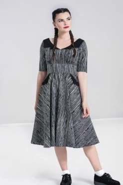 Hell Bunny Regan 50's Dress 3/4 Sleeves Bat Detail On Pockets -Timeless London Shop hlb40187 regan 50s dress blk 01 1 560x