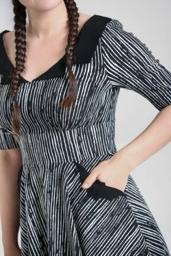 Hell Bunny Regan 50's Dress 3/4 Sleeves Bat Detail On Pockets -Timeless London Shop hlb40187 regan 50s dress blk 02 1 560x