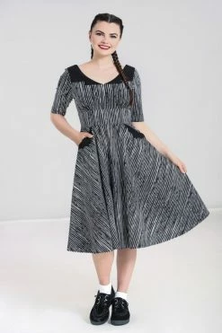 Hell Bunny Regan 50's Dress 3/4 Sleeves Bat Detail On Pockets -Timeless London Shop hlb40187 regan 50s dress blk 03 1 560x