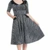 Hell Bunny Regan 50's Dress 3/4 Sleeves Bat Detail On Pockets