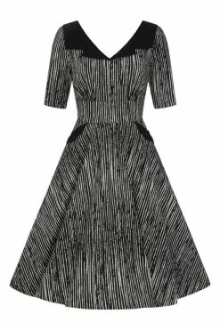 Hell Bunny Regan 50's Dress 3/4 Sleeves Bat Detail On Pockets -Timeless London Shop hlb40187 regan 50s dress blk wht 10 large 1 560x