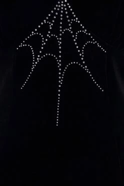 Hell Bunny Morticia Mid Dress Black Velvet With Rhinestone Web Design -Timeless London Shop hlb40276z morticia dress blk 11 1 1 560x