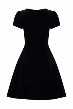Hell Bunny Morticia Mid Dress Black Velvet With Rhinestone Web Design -Timeless London Shop hlb40276z morticia dress blk 12 1 1 560x
