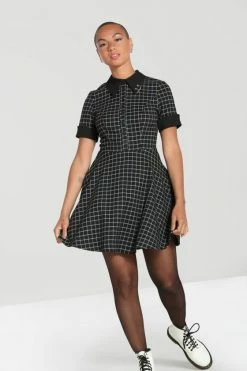 Hell Bunny Tate Mini Dress With Check And Piercing Details Grunge -Timeless London Shop hlb40282 tate mini dress blk 01 1 1 560x