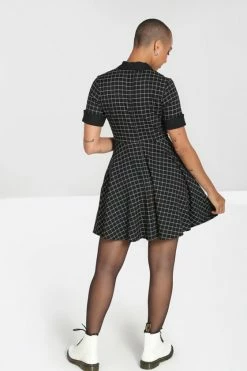 Hell Bunny Tate Mini Dress With Check And Piercing Details Grunge -Timeless London Shop hlb40282 tate mini dress blk 02 1 1 560x