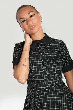 Hell Bunny Tate Mini Dress With Check And Piercing Details Grunge -Timeless London Shop hlb40282 tate mini dress blk 03 1 1 560x
