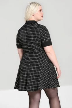 Hell Bunny Tate Mini Dress With Check And Piercing Details Grunge -Timeless London Shop hlb40282p tate mini dress blk 02 1 1 560x