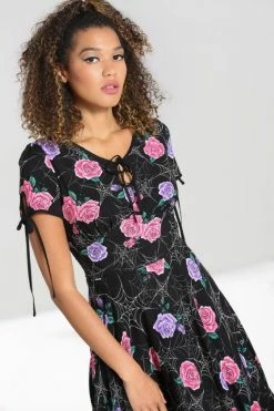 Hell Bunny Eloise Mid Dress Floral Print With Webs -Timeless London Shop hlb40284 eloise mid dress blk 04 6ec59edd a8be 48da 8d3b 1b8445a72e58 560x