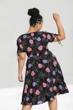 Hell Bunny Eloise Mid Dress Floral Print With Webs -Timeless London Shop hlb40284p eloise mid dress blk 02 26cf5806 35cb 41e6 aeee 21eed51335cf 560x