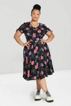 Hell Bunny Eloise Mid Dress Floral Print With Webs -Timeless London Shop hlb40284p eloise mid dress blk 03 16fc647e 9cca 403b 82bf b74b870aad81 560x