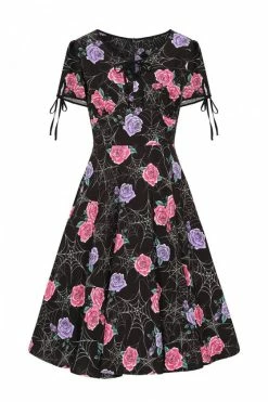 Hell Bunny Eloise Mid Dress Floral Print With Webs -Timeless London Shop hlb40284z eloise mid dress blk 10 2 4658841c 2ac4 46c4 8c81 210572494185 560x