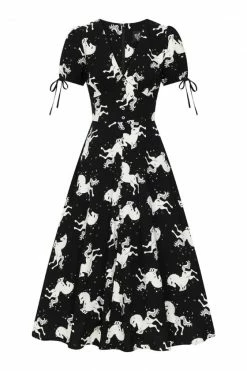 Hell Bunny Sullivan Maxi Dress Cute Horse Print -Timeless London Shop hlb40305z sullivan maxi dress blk wht 10 560x