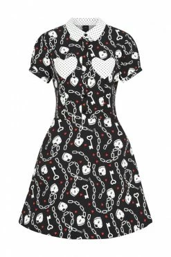 Hell Bunny Heart Lock Mini Dress -Timeless London Shop hlb40311 heart lock mini dress blk wht 10 1 560x