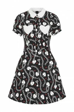 Hell Bunny Heart Lock Mini Dress -Timeless London Shop hlb40311 heart lock mini dress blk wht 10 Mod 560x
