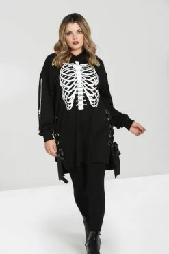 Hell Bunny Skeleton Oversized Hoodie Dress Loungewear Collection -Timeless London Shop hlb40313 skeleton hoodie blk 01 560x