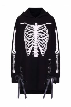 Hell Bunny Skeleton Oversized Hoodie Dress Loungewear Collection -Timeless London Shop hlb40313 skeleton hoodie dress blk 10 560x