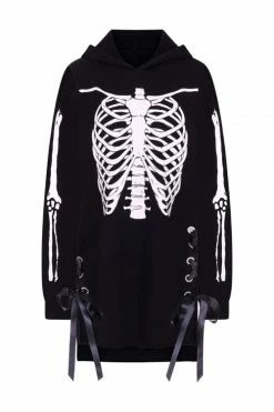 Hell Bunny Skeleton Oversized Hoodie Dress Loungewear Collection -Timeless London Shop hlb40313 skeleton hoodie dress blk Mod 560x