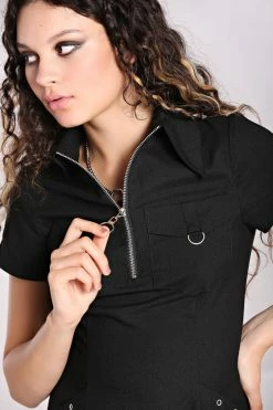 Hell Bunny Tifa Dress Goth Punk Grunge Zips -Timeless London Shop hlb40322 tifa mini dress blk 02 1 1 560x
