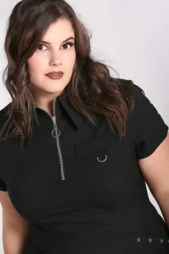 Hell Bunny Tifa Dress Goth Punk Grunge Zips -Timeless London Shop hlb40322p tifa mini dress blk 02 1 3 560x