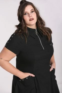 Hell Bunny Tifa Dress Goth Punk Grunge Zips -Timeless London Shop hlb40322p tifa mini dress blk 03 1 3 560x