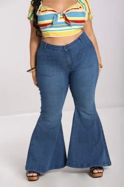 Hell Bunny Janis Flared Jeans In Blue STRETCHY -Timeless London Shop hlb50239p janis jeans blu 03 7 560x