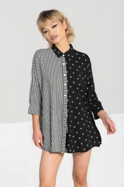 Hell Bunny Ribcage Oversize Shirt -Timeless London Shop hlb60174 ribcage oversized shirt blk wht 01 560x