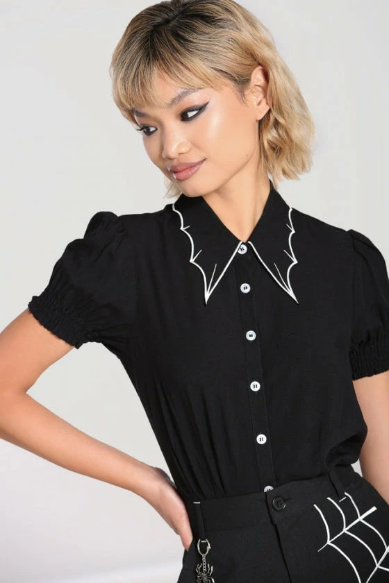 Hell Bunny Drusilla Blouse Bat Collar Detail 2 Hell Bunny Drusilla Blouse Bat Collar Detail - Image 2