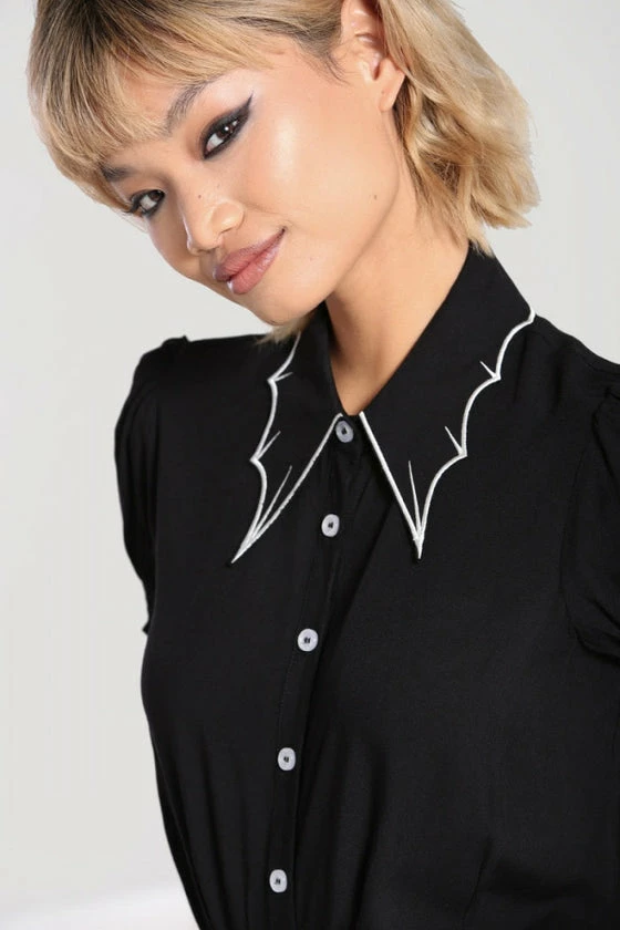 Hell Bunny Drusilla Blouse Bat Collar Detail 4 Hell Bunny Drusilla Blouse Bat Collar Detail - Image 4
