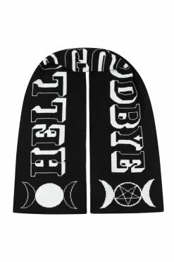 Hell Bunny Hello Goodbye Chunky Large Knitted Scarf Ouija Halloween -Timeless London Shop hlb70012 hello goodbye scarf blk 10 560x