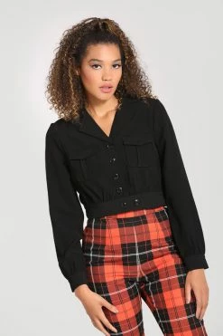 Hell Bunny Ravenwood Cropped Jacket In Black -Timeless London Shop hlb80026 ravenwood jacket blk 01 1 560x